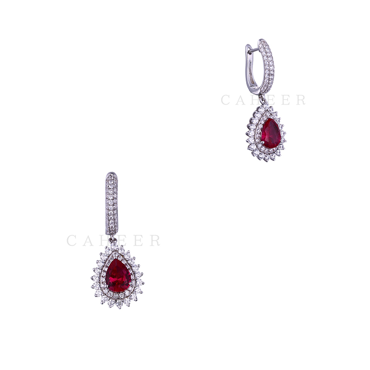 OEM ODM Ruby Gemstone Hole Earring Luxury Earrings CA0005E