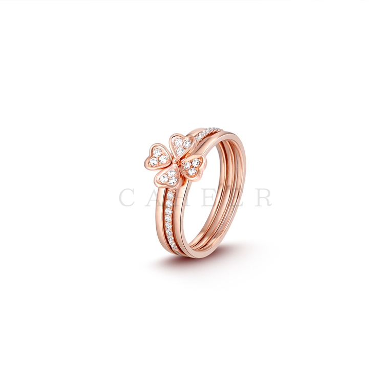 CR1707029 Wholesale Fashion Jewelry Four Leaf Clover Rose Gold Ring