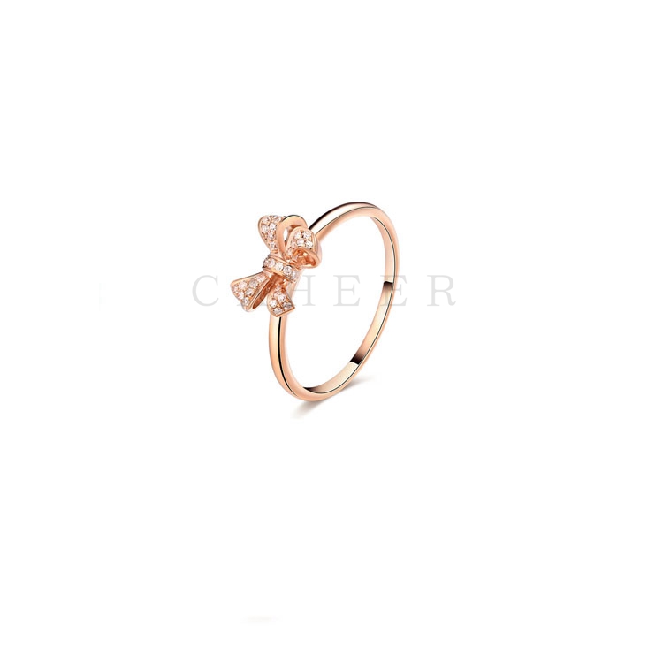 CR1707043 925 Sterling Silver Rose Gold Plated Rings Jewelry Bowknot Cute Ring
