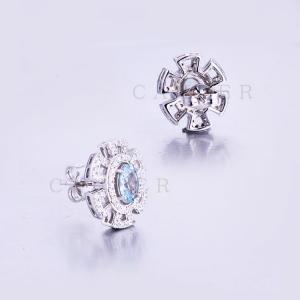 Silver Plated White CZ Micro Paved Fashion CZ Gemstone Stud Earring CA0012E