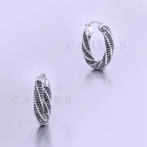 Big Large Hoop Earrings 925 Silver Ear Ring Black CZ Hoop Earring K0006E