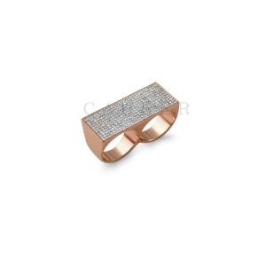 CR1707063 Two Finger Ring Copper Jewelry Paved Diamond Rings