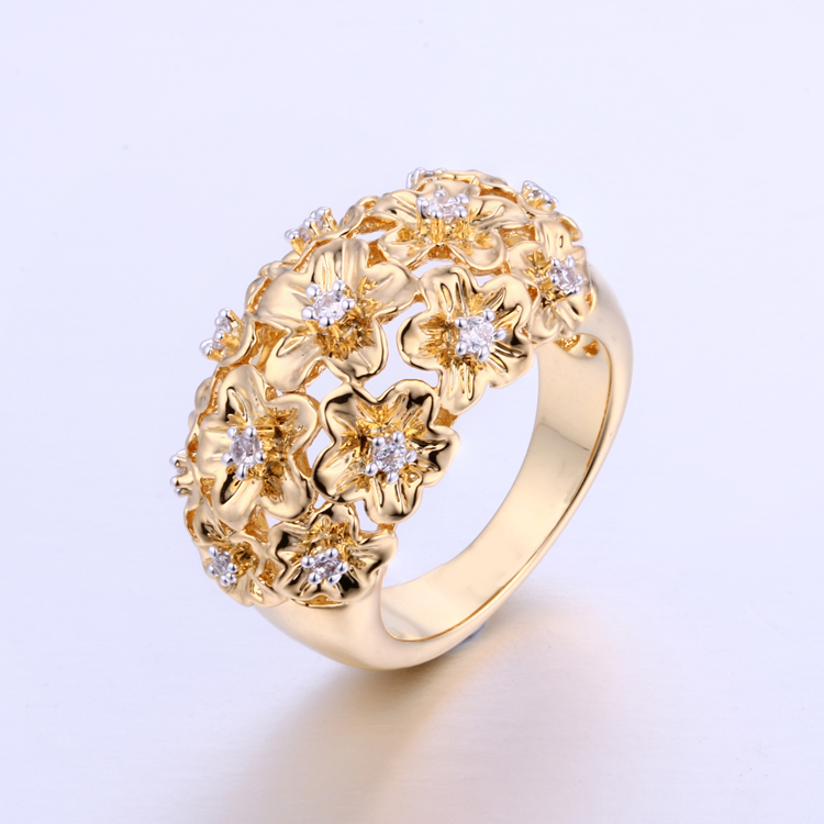 CR1607265 Cluster Gold Ring Design For Women CZ Rings With Factory Price