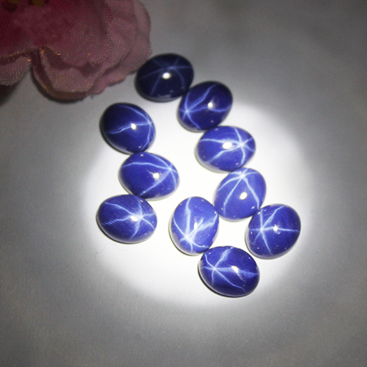 Oval Cut Flat Back Cabochon Synthetic Blue Star Sapphire