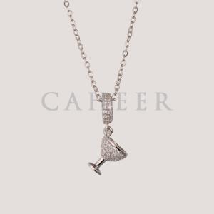 w Wholesale Wine Glass 925 Sterling Silver Necklace Pendant With Zircon